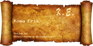 Koma Erik névjegykártya